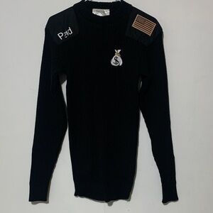 LL Bean Commando Black Sweater with Moneyary Themed Embellishments